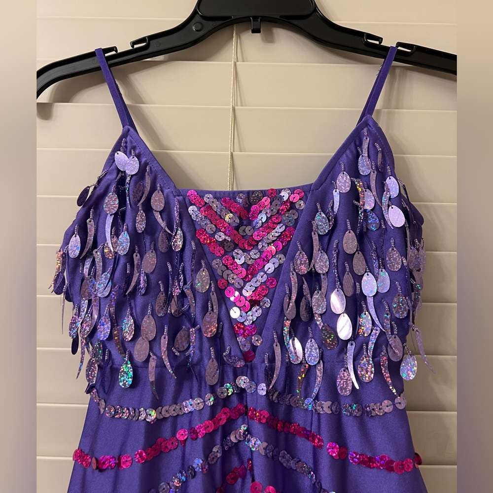 Glamour Costume Dance 2-Piece Sequin Purple Costume Adult Small Tank Top/Shorts - Picture 5 of 12